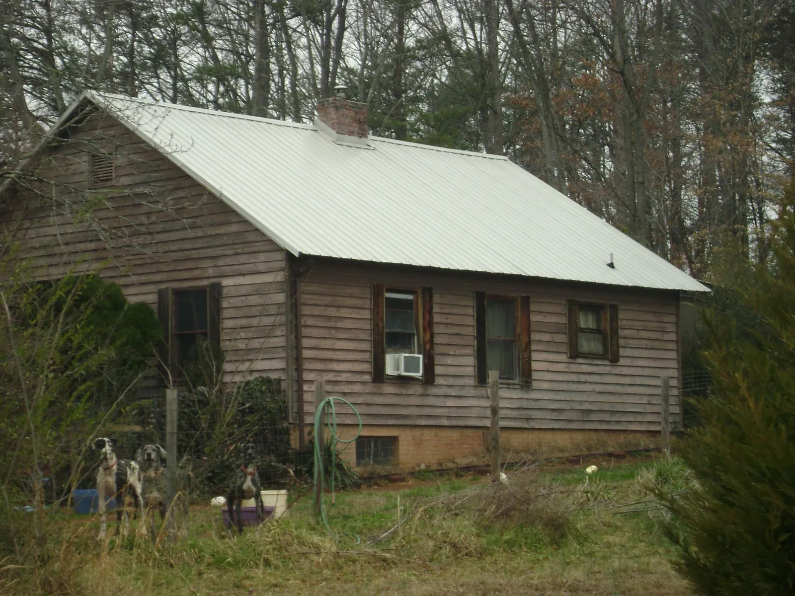 White metal roof on an old wood sided farmhouse, from a Metal Roof Installation job in Mc Bain